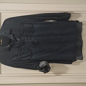 Denim Blue Half Button-up Collared Top